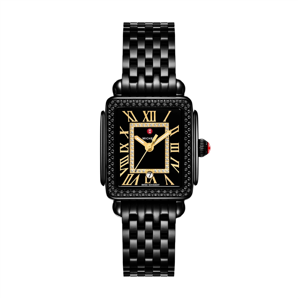 Michele Deco Madison Mid Noir Stainless Steel Diamond Watch