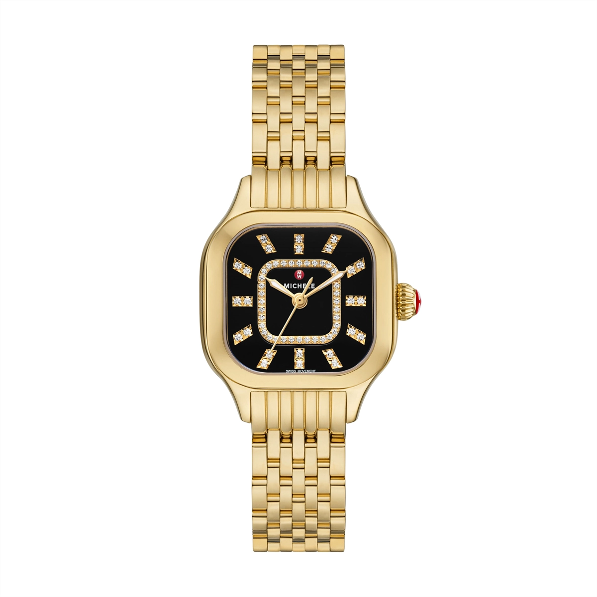 Michele Meggie 18K Gold Plated Diamond Watch Black Dial