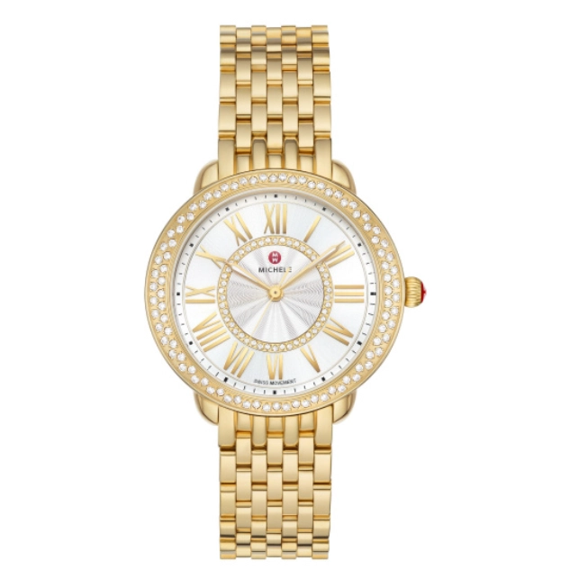 Michele Serein 16 Gold-Tone Sunray Dial Diamonds 36mm