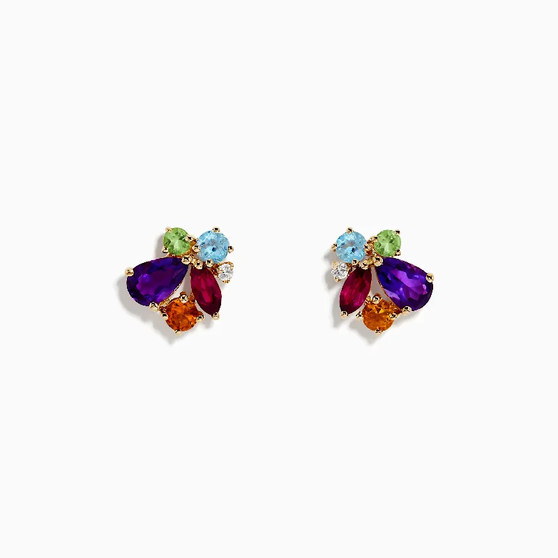 Mosaic 14K Yellow Gold Multi Gemstone and Diamond Earrings