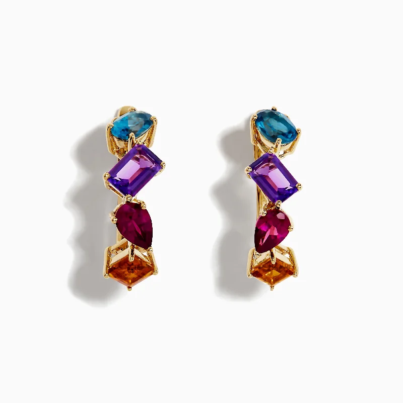 Mosaic 14K Yellow Gold Multi Gemstone Earrings