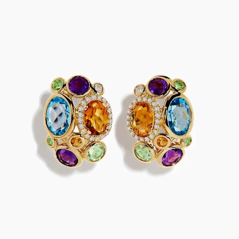 Mosaic 14K Yellow Gold Multi Gemstone Earrings