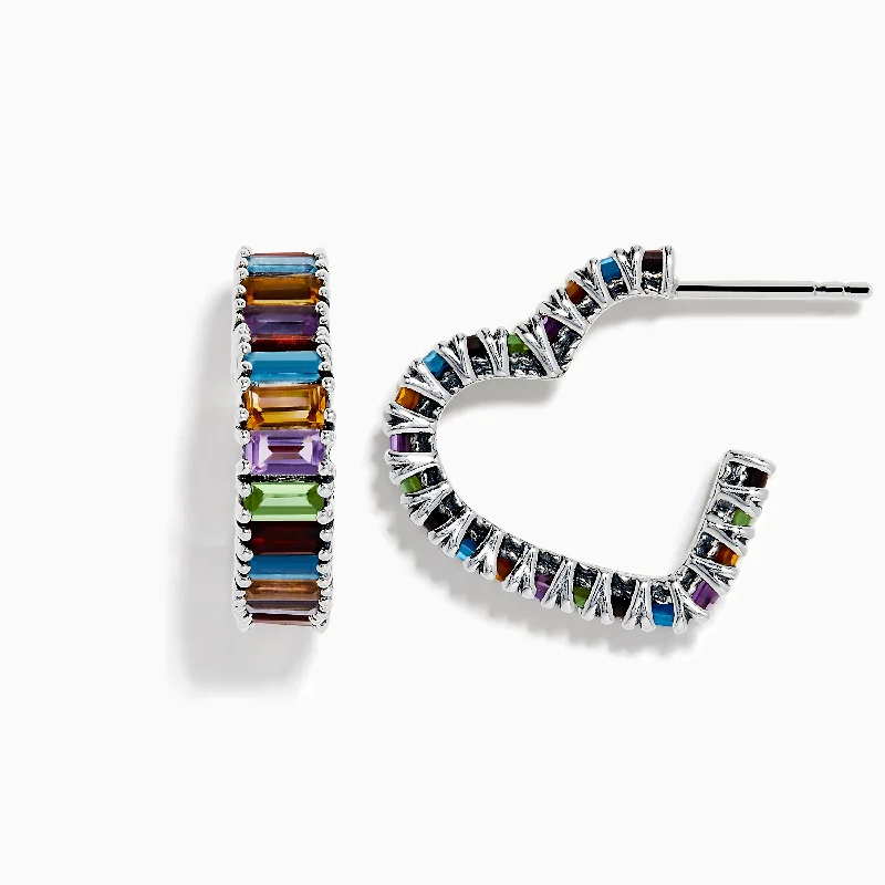 Mosaic 925 Sterling Silver Multi Color Gemstone Heart Earrings