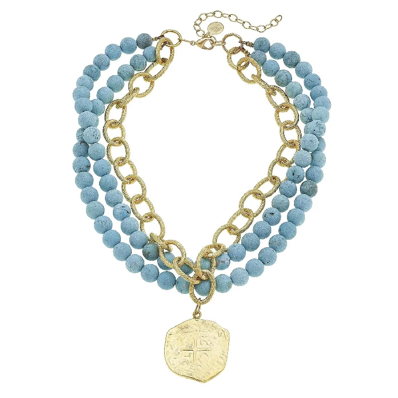 Multi Strand Turquoise + Coin Necklace