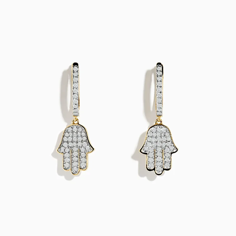 Novelty 14K Yellow Gold Diamond Hamsa Earrings