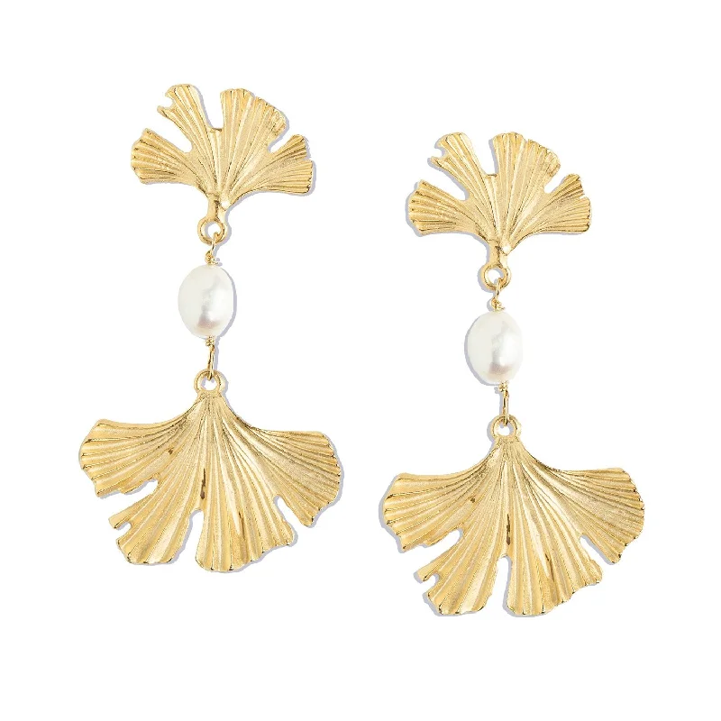 Pearl Ginkgo Earrings