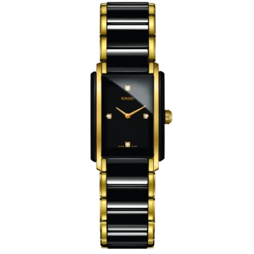 Rado Integral Black Ceramic/Yellow Gold PVD Diamonds 23 x 33mm Quartz