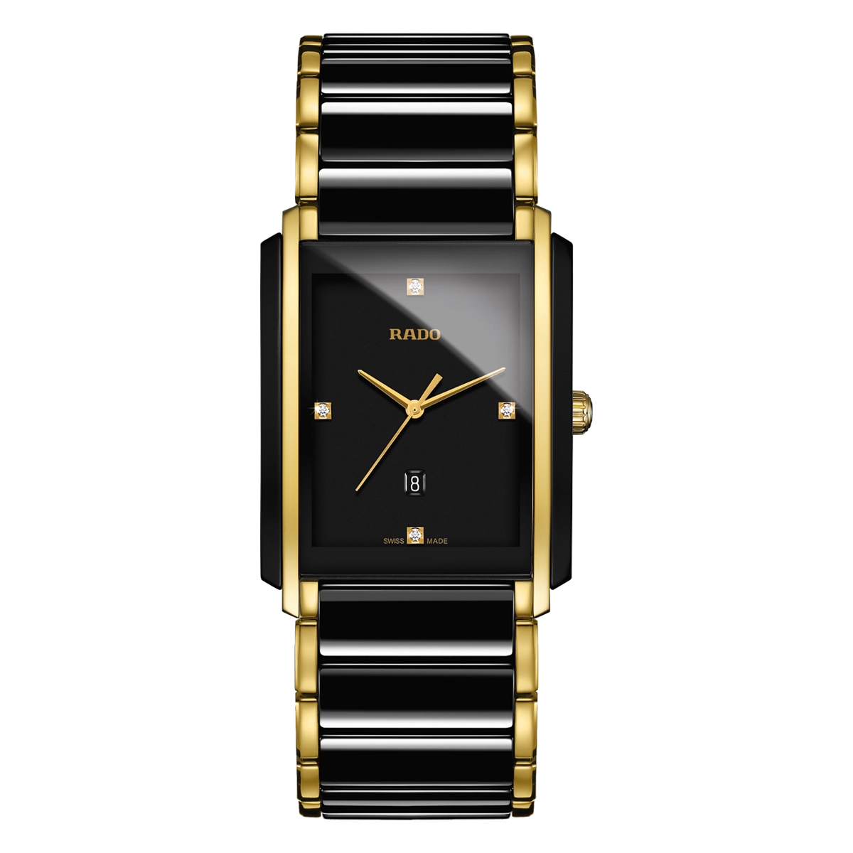 Rado Integral Diamonds Watch Ceramic/Yellow Gold PVD Black Dial Diamonds 31x41mm Quartz