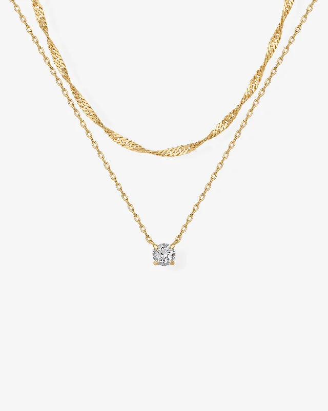 Round Solitaire Layered Necklace Set