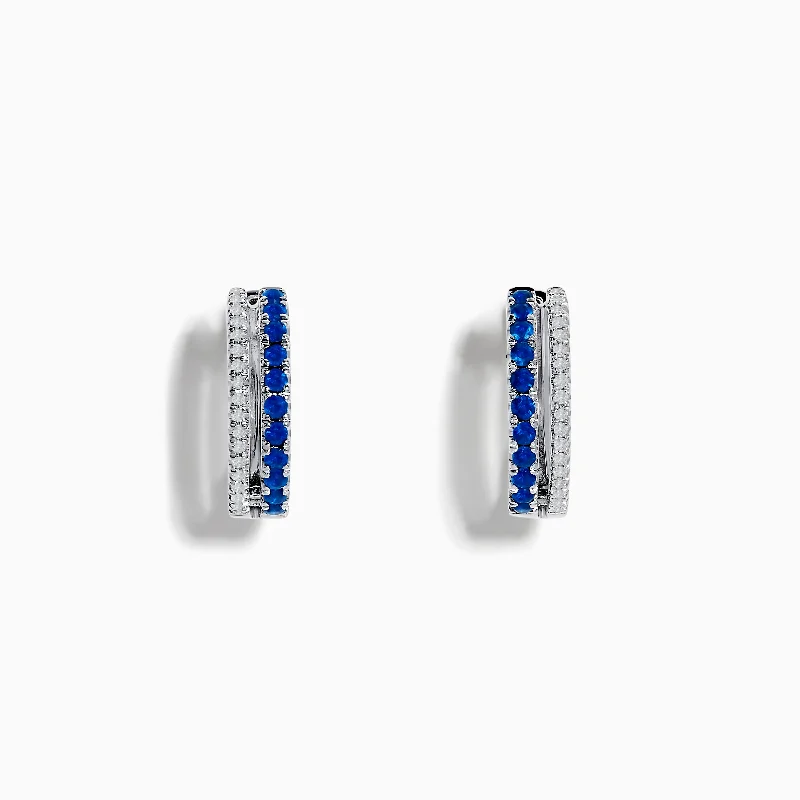 Royal Bleu 14K White Gold Blue Sapphire and Diamond Huggie Earrings