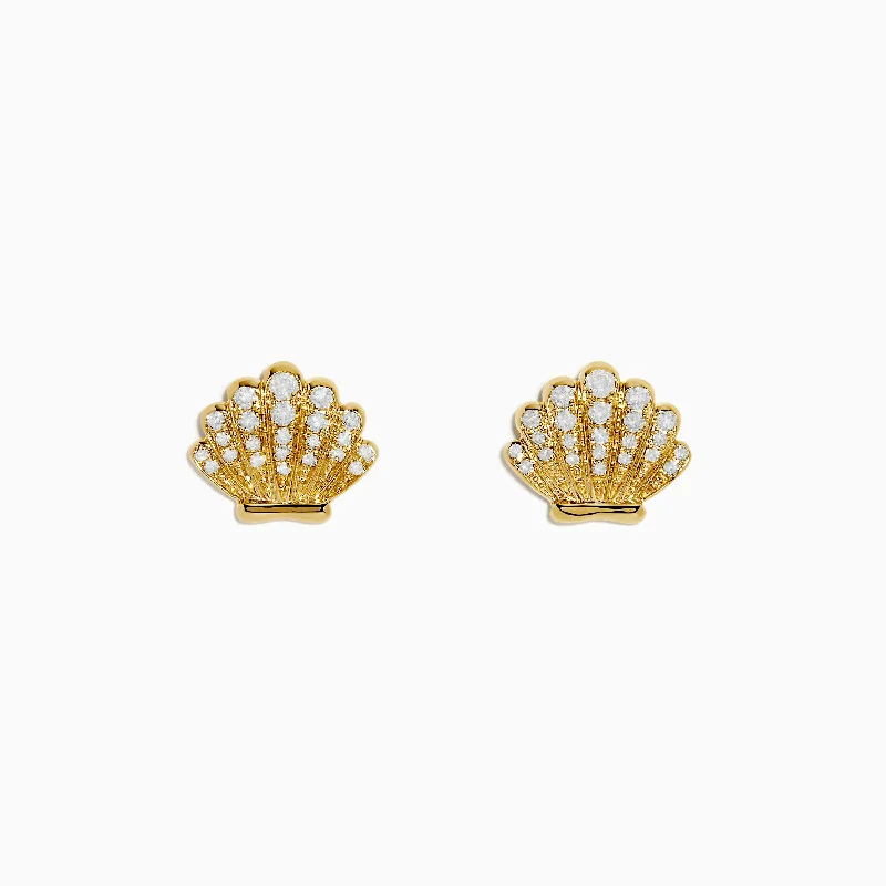 Seaside 14K Yellow Gold Diamond Seashell Earrings