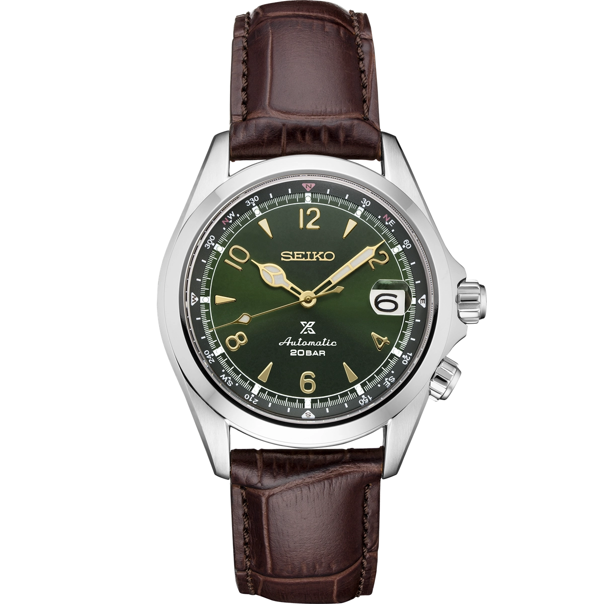 Seiko Prospex Steel Brown Leather Green Dial 39.5mm Automatic