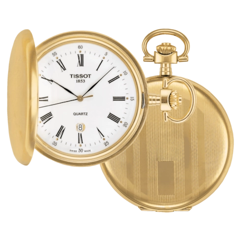 Tissot Brass Savonnette Pocket Watch 48.5mm Quartz White Roman Dial